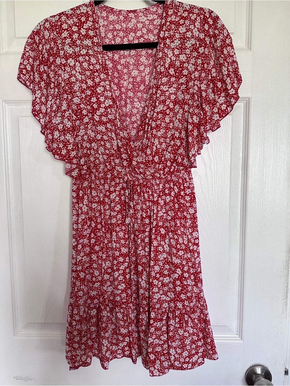 Cupshe Red and White Floral V-Neck Mini Dress MED